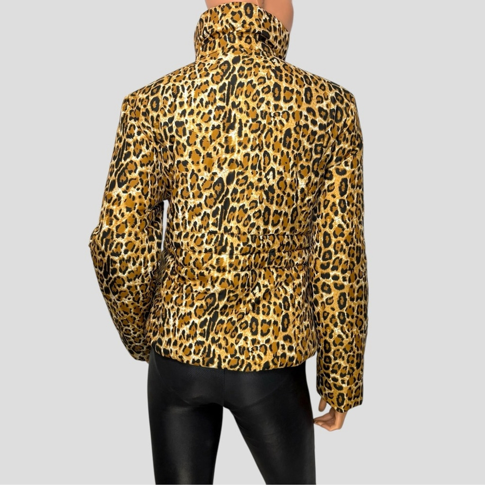 Y2K Leopard Cropped Puffer Jacket S Indie Sleaze Mobwife Apres Ski - Picture 4 of 11